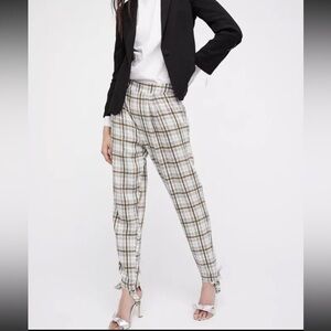 Free People White and Green Plaid Stirrup Pants